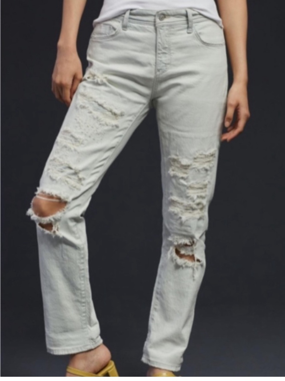 PILCRO The Skim Boyfriend Ultra Distressed Mid Rise Light Wash Denim Jean SZ: 27
